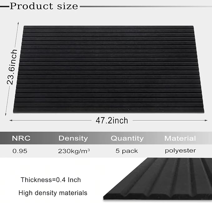 Large Acoustic Panels, 48"X24"X0.4" Sound Proof Foam Panels for Walls, Sound Dampening Panels, Soundproof Wall Panels for Home Studio&Office Decor. (Black, 10) - Image 2