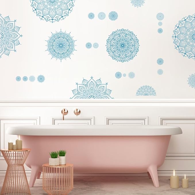 Blue Mandala Wall Stickers Mandala Decals for Windows Modern Wall Art Mural | Headboard vinyl decoration, lotus peel and stick stickers, removable self adhesive decal, for bedroom living room yoga room - Image 9