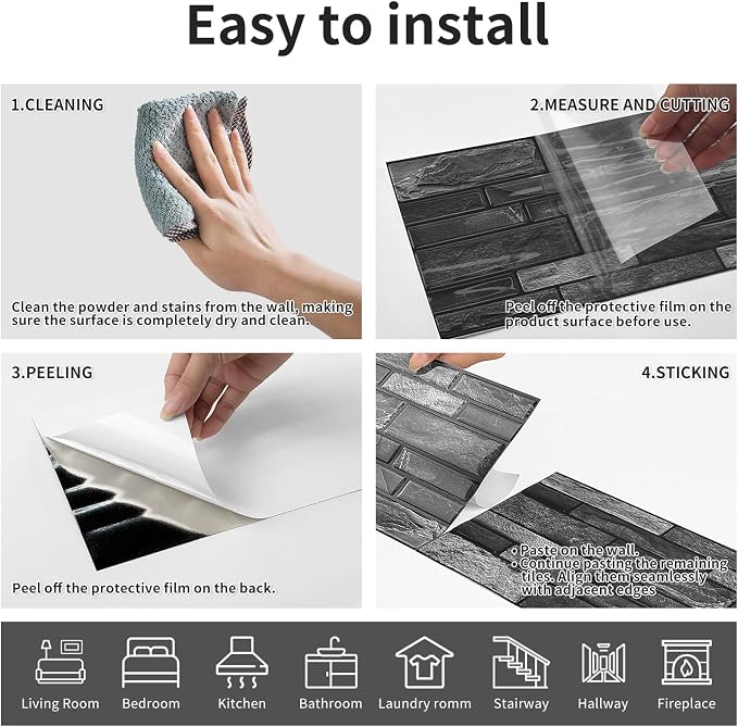 Brick Peel and Stick Kitchen Backsplash Tiles | 10 Sheet 3D Wall Panels Back Splash Waterproof Self Adhesive Wall Stickers for Bathroom Fireplace RV Camper Van（6"x12"） - Image 6