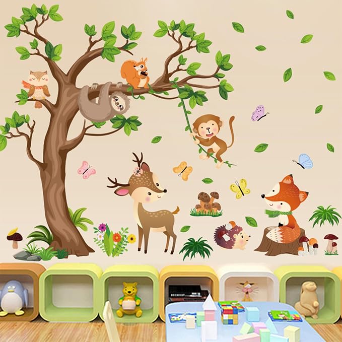 Arawat Tree Wall Decals Decor for Bedroom & Living Room - Monkey & Sloth Wall Stickers - Multicolor Cartoon Animal Wall Decor - Vinyl Sticker Decals - Image 6