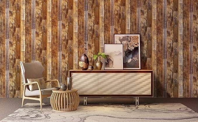 Yun-aeon Natural Wood-Brown Contact Paper Peel and Stick Wallpaper | 17.3"x 400"Self Adhesive Removable Vintage Faux Wood Wall Paper Plank Shelf Home Decoration Kitchen Counter Cover - Image 6