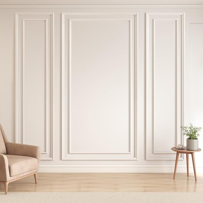 JBER Peel and Stick Wall Molding Kit, 6 Pre-Cut Bilinear Panels, White | Ready-to-assemble pre-cut molding, 3D trim panels for interior wall décor, living room & bedroom accent wall by JBER