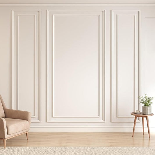 JBER Peel and Stick Wall Molding Kit, 6 Pre-Cut Bilinear Panels, White | Ready-to-assemble pre-cut molding, 3D trim panels for interior wall décor, living room & bedroom accent wall by JBER