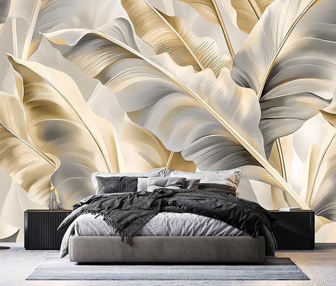 PYFFYP-Golden Banana Leaf Peel and Stick Wallpaper murals for Bedroom | Self adhesive paper - Image 2