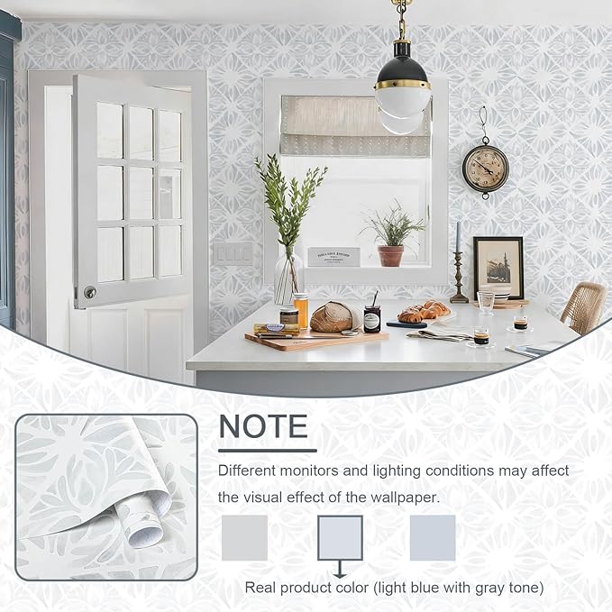 Blue Wallpaper Coastal Peel and Stick Wallpaper Boho 197"x17.3" Blue and White Wall Paper Geometric Contact Paper Textured Removable Vinyl Waterproof for Bathroom Bedroom Farmhouse Kitchen - Image 3