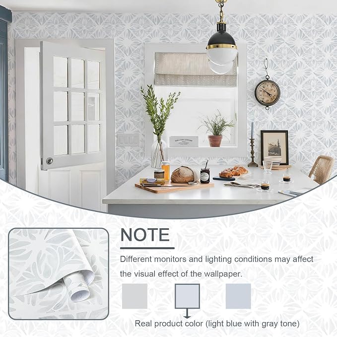 Blue Wallpaper Coastal Peel and Stick Wallpaper Boho 78.7"x17.3" Blue and White Wall Paper Geometric Contact Paper Textured Removable Vinyl Waterproof for Bathroom Bedroom Farmhouse Kitchen - Image 3