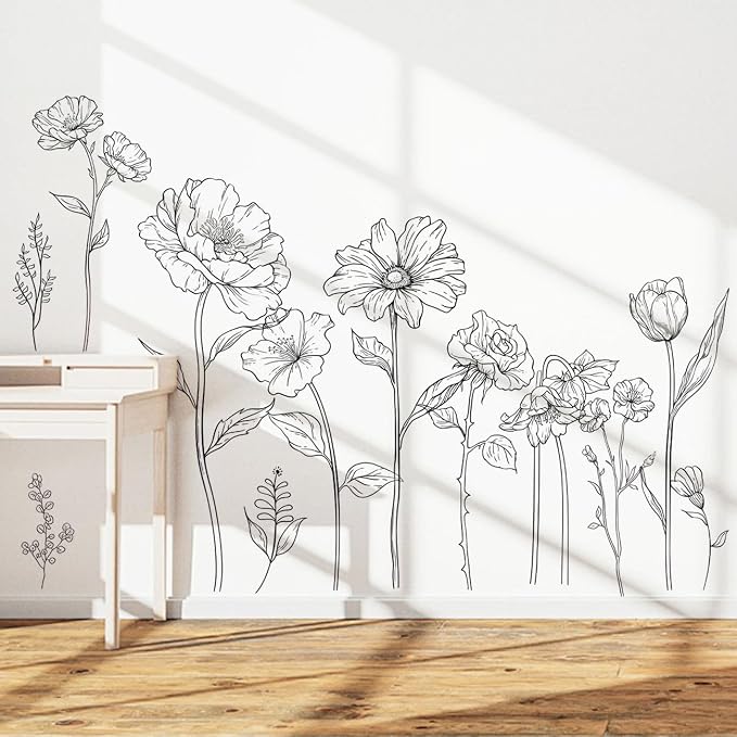 3 Sheets Wall Stickers DIY Boho Flower Wall Decal Removable Waterproof Wall Art Decor for Bedroom Living Room Offices Home Decoration (Black Flower) by CNUSER