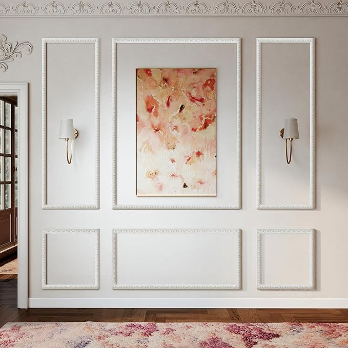 JBER Peel and Stick Wall Molding Kit, 6 Pre-Cut Wainscoting Panels, White | Ready-to-assemble pre-cut molding, 3D wall trim for interior wall décor, living room & bedroom, 3 top 3 bottom by JBER