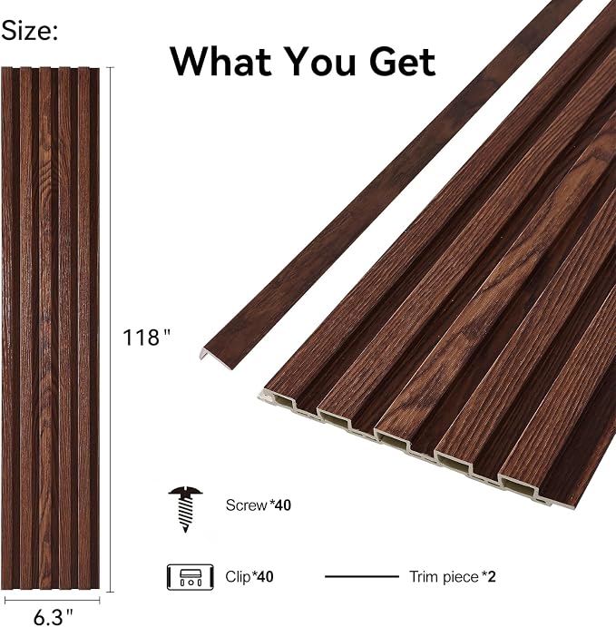 Slat Wall Panel 8-Pack, 118’’x6.3’’, Walnut | WPC Wall Panel for Interior Wall Decor, TV Background, Kitchen, Bedroom - Image 2
