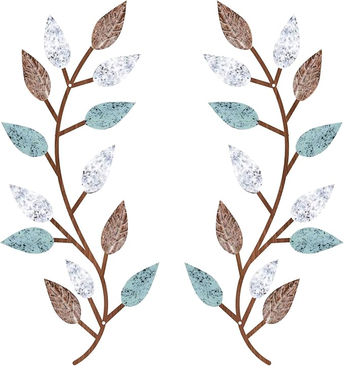 Zhengmy 2 Pcs Metal Leaf Wall Art Vine Branch Decor,Blue Brown Colors | Olive Branch Metal Decor for Living Room Hallway, Symmetrical Leaf Pair for Doorway Entryway, Lightweight Hanging Art Design by Zhengmy