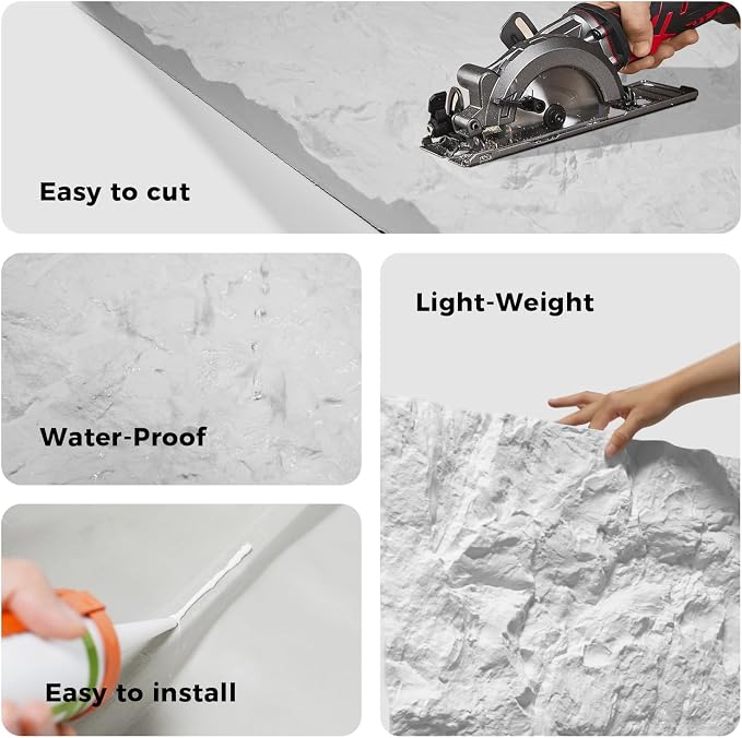 Faux Stone Wall Panel 43.3''x23.6'', Mountain Rock Design, White | 4 Pack PU Stone Wall Panels for Interior Wall Decor, Bedroom, Living Room, Office - Image 4