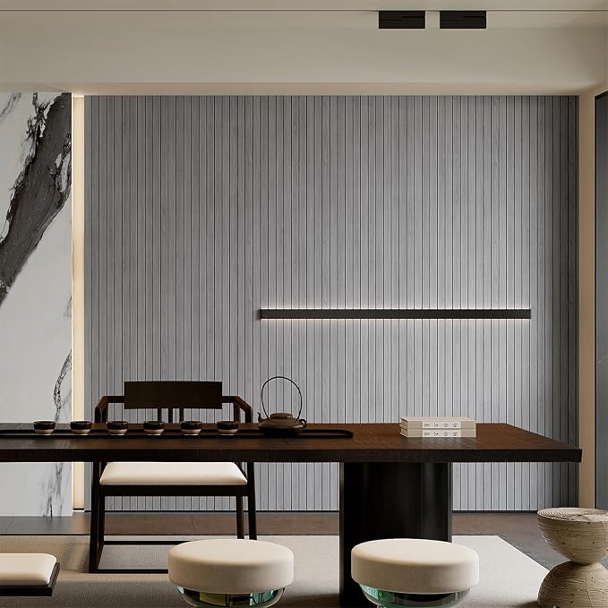 YU LI 3DH Peel and Stick PVC Slat Wall Panel 236"x15.75" Self-Adhesive Thick Faux Grey Wood Grain Wallpaper Panel 3D Soundproof Wall Panels for Walls & Ceilings - Image 3