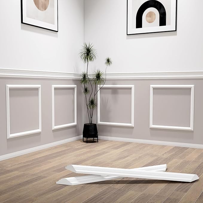 Peel and Stick Wall Molding Set, 4 Frames, 24 x 24 Inch | Four 24 x 24 in pre-cut frames add balanced geometric detail to accent walls, bedrooms, entryways, and dining rooms. by Yandyn