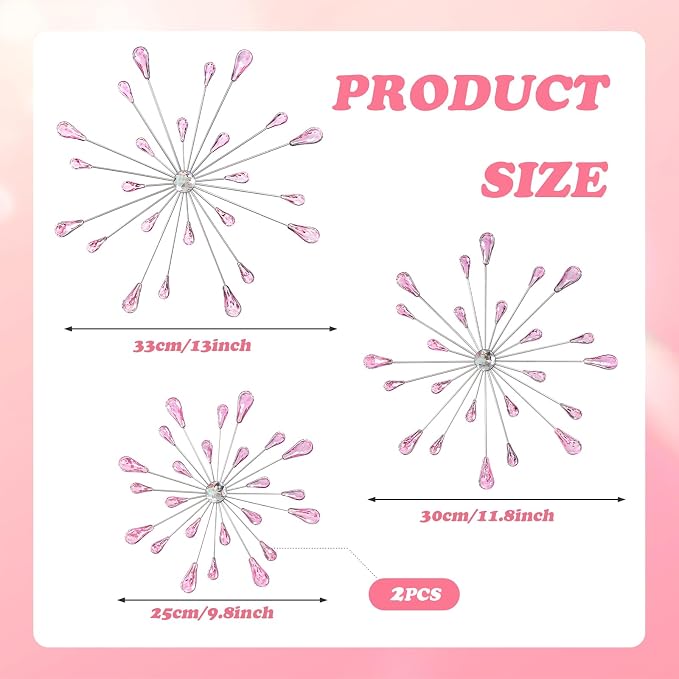 ZEXUIRU 4 Set Silver Starburst Wall Art for Home Decor Metal Bling Crystal Rhinestones Sunburst Wall Decor Sparkling Rhinestone Art Accent -Pink 13in/11.8in/9.8in/9.8in - Image 3