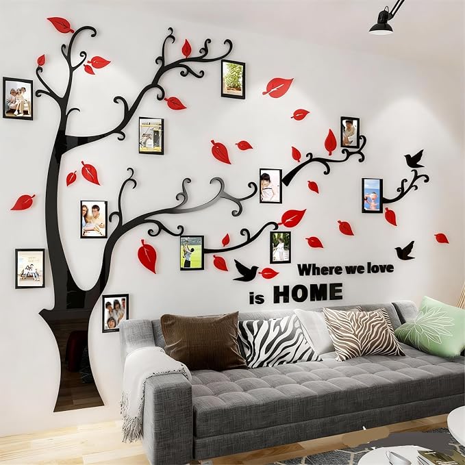 3D Tree Wall Stickers - DIY Photo Frame Tree Wall Decal Family Photo Frame Sticker Murals Wall Decor Living Room Bedroom TV Background Home Decorations (L:91 * 69in,Red Right) - Image 8