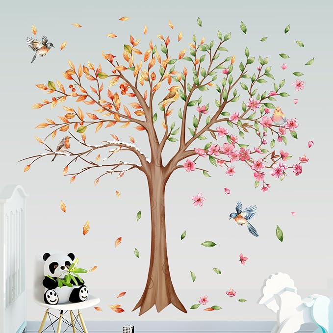 3 Sheets Large Tree Wall Decals Stickers Removable Floral Murals Peel and Stick Colorful Tree of Life Art Vinyl Living Room Decor with Flowers & Birds for Classroom Girls Bedroom Kids Nursery Office - Image 5