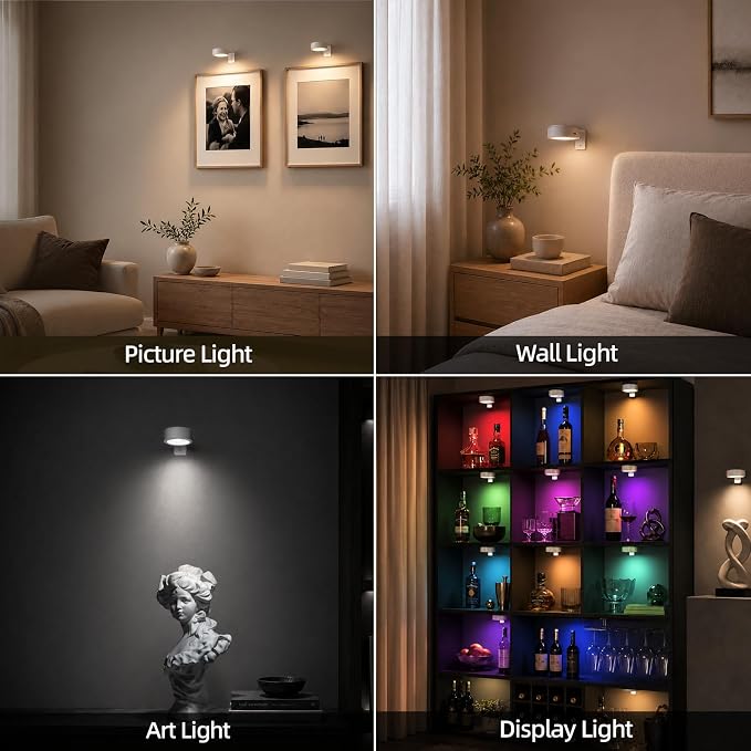 EZVALO Picture Lights for Wall, 2000mAh Rechargeable Battery Magnetic Poster Lights with 3 Color Temps & 12 RGB, Remote Dimmable Timer Painting Light, Wall Decor Light for Art Display, Frame (3 Pack) - Image 3