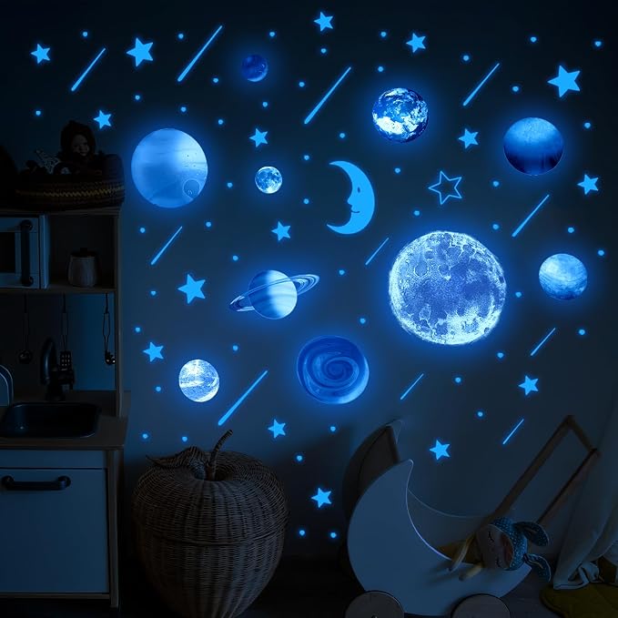 Vancoup 158 PCS Glow in The Dark Solar System Wall Stickers | Luminous Planet Star Moon Comet Peel and Stick PVC Decals for Kids Nursery Bedroom Playroom Home Decor - Image 4