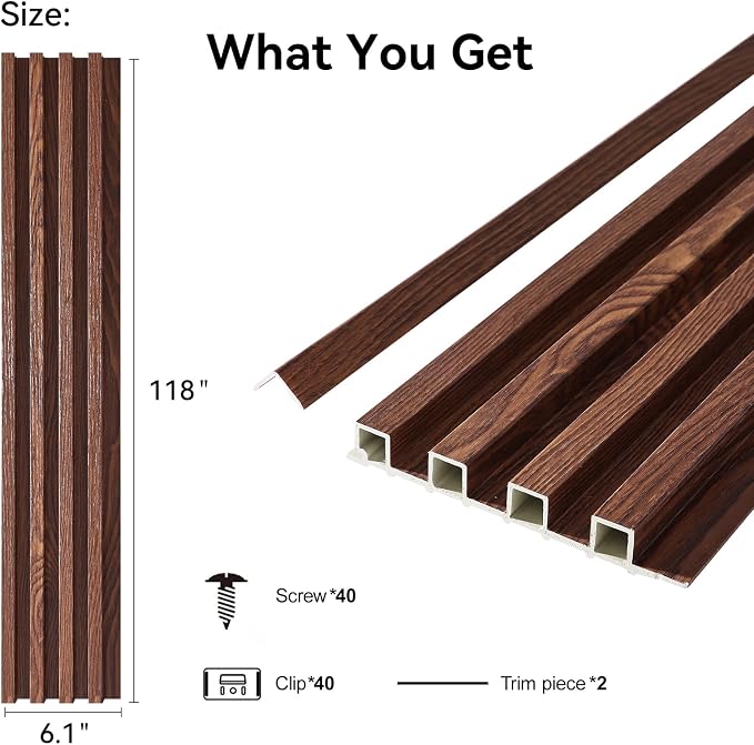 Slat Wall Panel 8-Pack, 118’’x6.1’’, Walnut | WPC Wall Panel for Interior Wall Decor, TV Background, Kitchen, Bedroom - Image 2