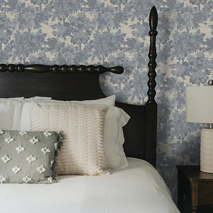 Tempaper Textured Blue Canopy Toile Faux Grasscloth Removable Peel and Stick Wallpaper, 20.5 in X 16.5 ft, Made in The USA - Image 4