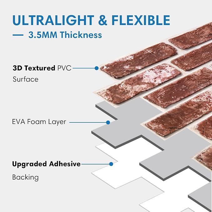 COMSTICKC 3D Faux Brick Wall Panels Peel and Stick, 10 Pcs 15.7" x 11.8" | Red, Not Real Brick, Lightweight Thin PVC Wallpaper, Fake Brick Wall Sticker for Quick DIY Wall Upgrades, Cover 12.9 sq ft - Image 4