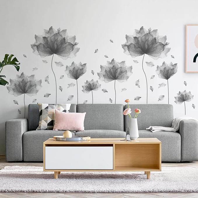59.1'' x 49.6'' Flower Petal Wall Decal Floral Wall Sticker (Gray) | Removable waterproof peel and stick wall art for nursery, baby room, classroom, living room, bedroom, office and bathroom by RoyoLam