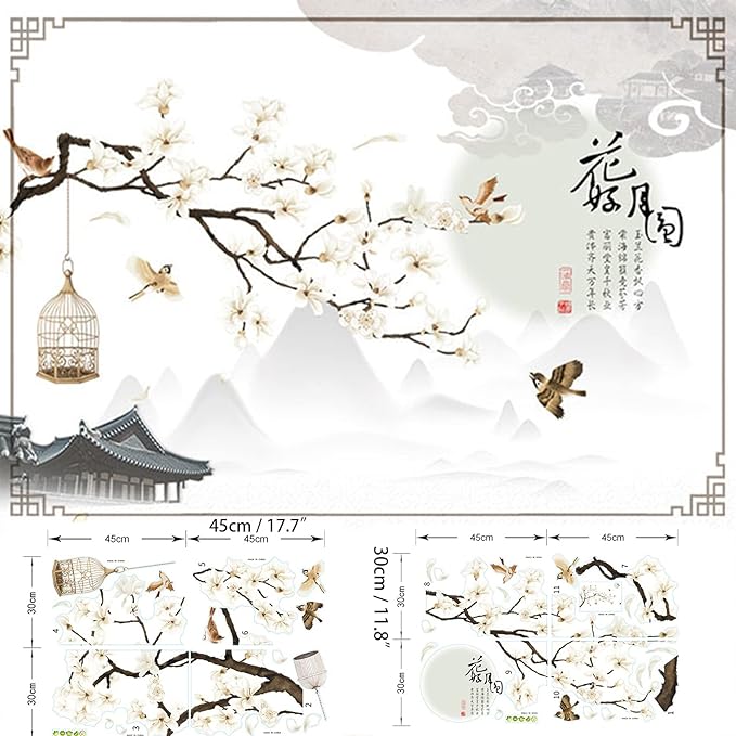 Large White Flower Wall Stickers, 50"x74" Removable DIY Romantic Cherry Blossom Tree Wall Murals Peel and Stick 3D Wall Art Stickers Home Decor for Gilrs Bedroom Nursery Rooms Living Room - Image 2