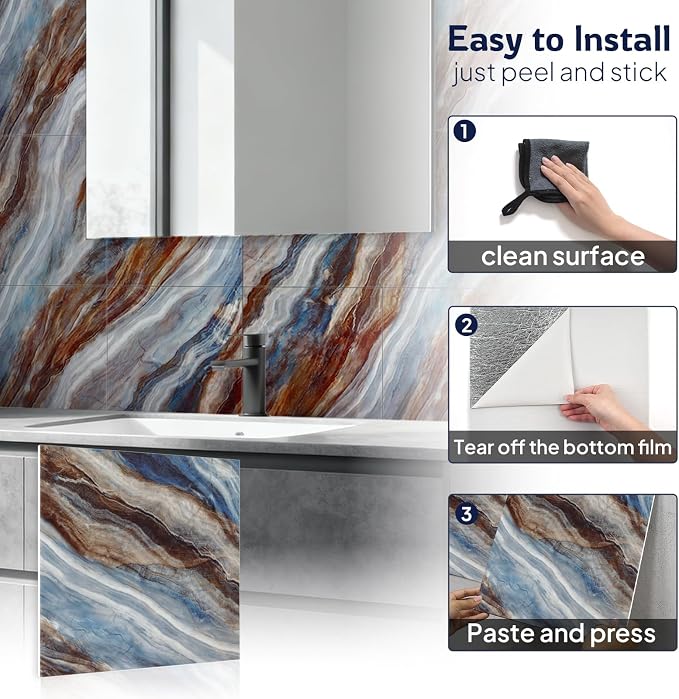 Marble Peel and Stick Backsplash Tile, 11.8" x 11.8" Self-Adhesive Waterproof Wall Panels for Kitchen, Bathroom, Living Room, 30-Pack (Not Real Tile) - Image 7
