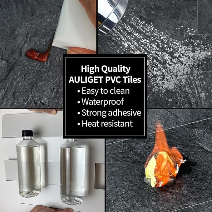 AULIGET 6" x 12" Black Slate Peel and Stick Backsplash Wall Tiles, PVC Faux Stone Stick on Tiles for Backsplash Kitchen, Bathroom, Laundry Room, Camper, Fireplace (Pack of 20) - Image 7