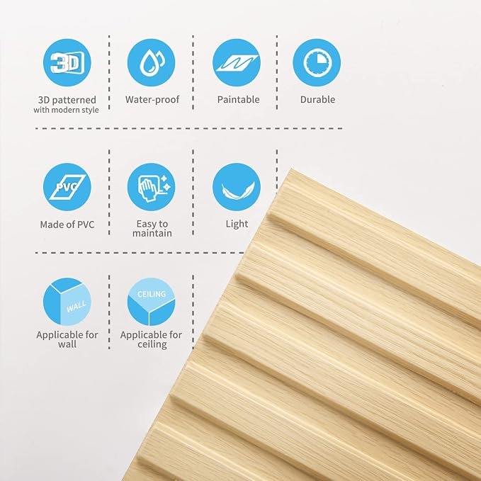 Art3d 3D Fluted Textured Slat Wall Panels, 19.7 x 19.7 in, 12-Pack, Oak | PVC, Waterproof, Scratch Proof, Wipeable, Break-Proof, Ideal for Home, Office and Commercial Spaces - Image 6