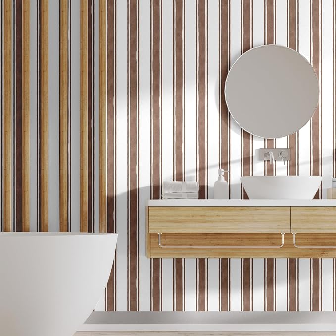 Affrolling Striped Peel and Stick Wallpaper 15.75"x118.11",Brown | Watercolor Self Adhesive Contact Paper, Removable for Bedroom Cabinet Furniture, Cute Decor for Nursery Craft Room DIY - Image 6