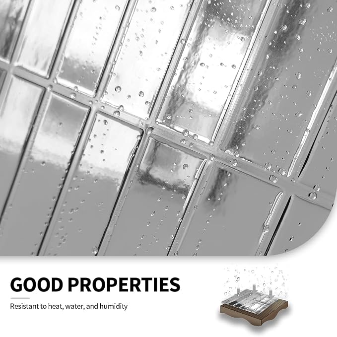 Peel and Stick Backsplash 3D Wall Tiles,Self-Adhesive,Oil Proof,Waterproof, Removable Wall Panels for Kitchen & Bathroom,Modern Design, Easy Install (10.7ft，12x9 inch,14 Pack) (Silver) - Image 4