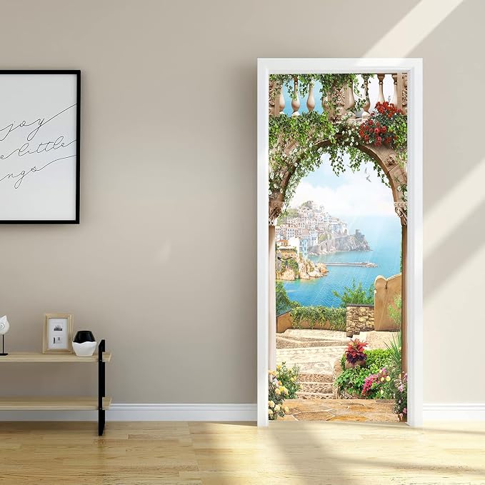 artfanke 3D Door Sticker Peel and Stick 33.5"x84.6" - Sea View Door Decal Wall Murals Wallpaper Waterproof for Home Decor (2 Sheets/Set) - Image 3