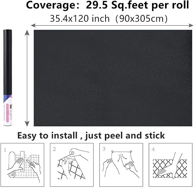 Arthome 35.4''x120'' Black Contact Paper, Self Adhesive Wallpaper Waterproof Gloss PVC Vinyl, Oil Proof,Wallpaper, Black Vinyl Paper for Walls,Furniture Cover Surface,Countertop,Kitchen,Shelf Liner - Image 7