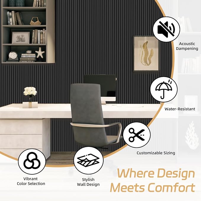 RITOLLO Wood Panels for Wall, 106.3" × 11" Wood Slat Acoustic Panels for Wall, Soundproof Panels, 3D Fluted Panels for Interior Wall Decor Matte Black-106.3×11(2pcs - Image 5
