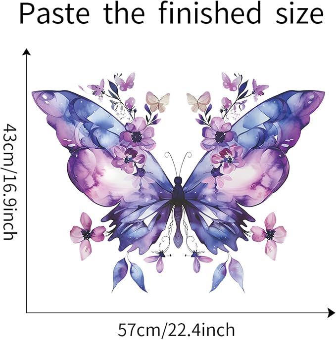 TUOKING Purple Butterfly Wall Stickers Removable PVC Wall Decals | Peel and Stick Floral Wall Art Murals Home Decor for Kitchen,Bedroom,Living Room(fun-e89) - Image 2