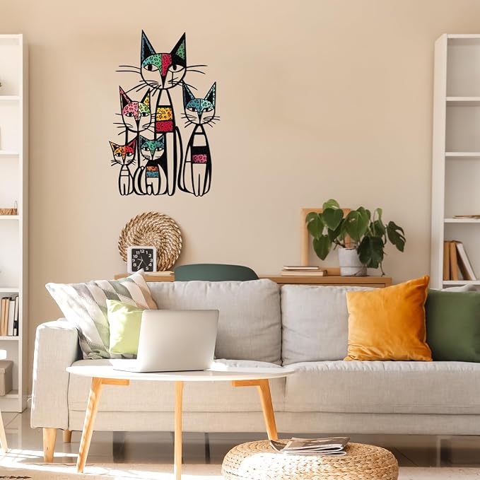 Wesiti Cat Metal Wall Art, 5 Cats Leopard Print Sculpture 10.6"x15.7" | Colorful Mid Century Design for Feline Lovers, Iron Sculptures, Home Living Room Bedroom Kitchen Office Hanging Accent - Image 7