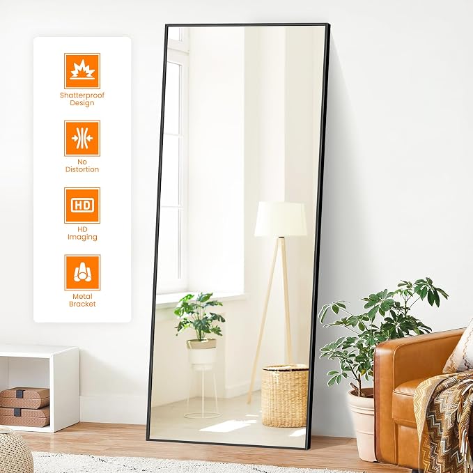 TRAHOME Full Length Floor Mirror 70"x24", Large Standing Body Mirror, Black - Image 2