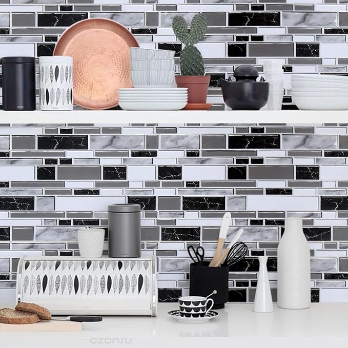 Livebor Kitchen Wallpaper Peel and Stick for Bathroom 11.8inch x 196.8inch | Kitchen Contact Paper Backsplash Tiles Wallpaper Peel and Stick Waterproof Countertop Wallpaper for Bathroom Cabinet Vinyl - Image 8