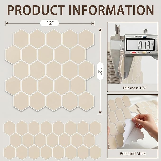 Arttown Peel and Stick 3D Wall Backsplash, 10-Sheet, 12" × 12" Cream Ivory | Subway Tile Self Adhesive Thicker Design Wall Tiles Panel Wallpaper for Bathroom Balcony Kitchen - Image 3