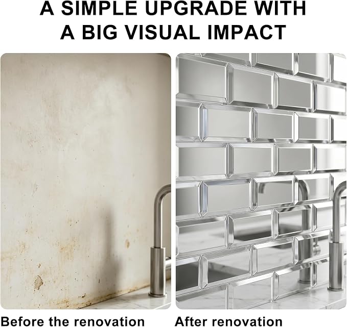 40-Pack Real Glass Mirror Subway Tiles, 3"x6" Beveled Peel and Stick Backsplash for Kitchen, 5mm Heat-Resistant DIY Wall Tiles (Approx 5 Sq. Ft.) - Image 4