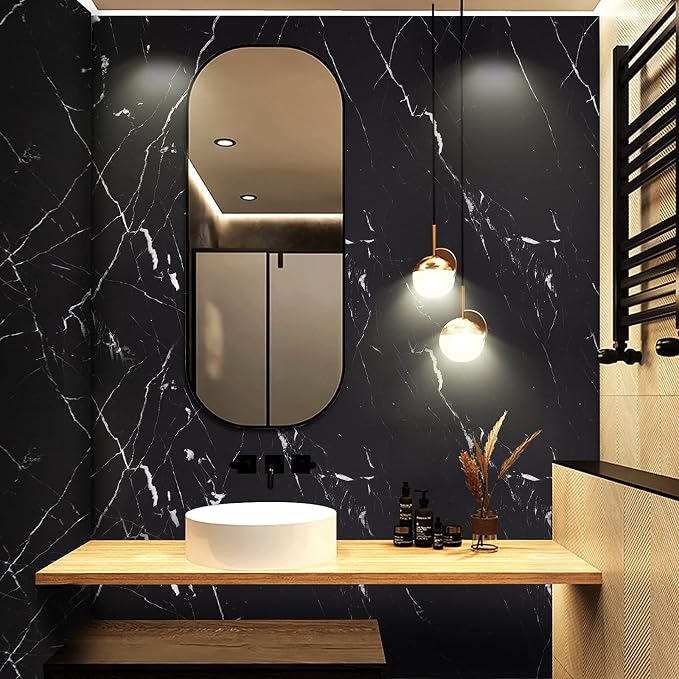 Marble Contact Paper Black Peel and Stick Wallpaper for Kitchen Countertop | 11.8"×78.7" Black/White Matte Paper Self Adhesive Removable Waterproof Wall paper for Cabinet Covers - Image 3