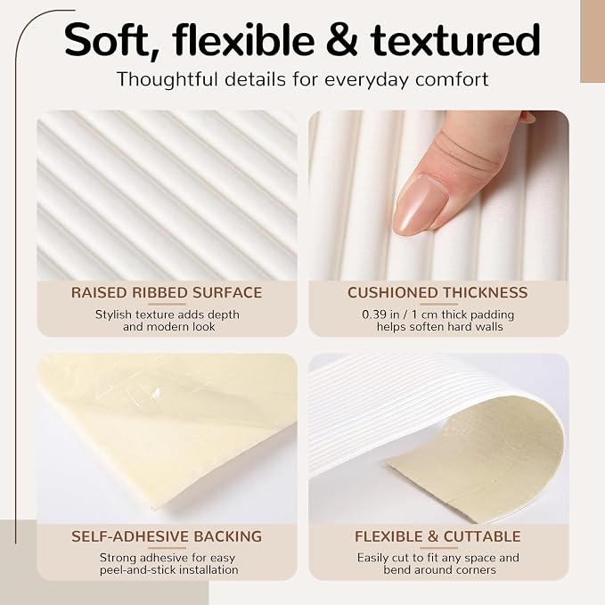 11.8 x 78.7 Inches Wall Padding for Kids, White, Light Gray,Brown, 3 Roll | Anti Collision Wall Padding Padded Wall Panels 3D DIY Headboard for Autism Playroom Nursery Bedroom Living Room Corner Guards - Image 3