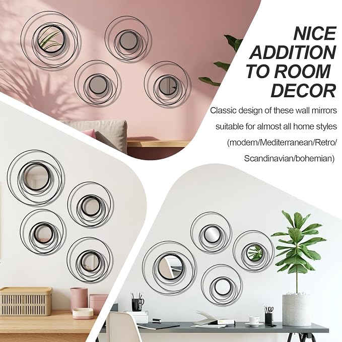 4 Piece Gold Round Wall Mirror Set Modern Metal Circles for Home Decor - Image 7