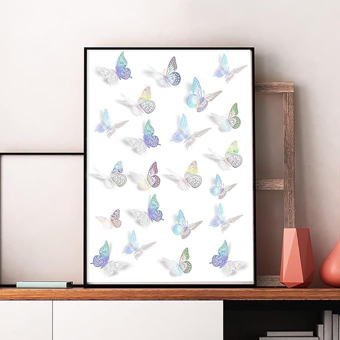 SAOROPEB 3D Butterfly Wall Decor, 72 Pcs 3 Styles 3 Sizes, Removable Metallic Wall Sticker Room Mural Decals for Kids Bedroom Nursery Classroom Party Decoration Wedding Decor DIY Gift (Laser) | 3 Styles 3 Sizes, Removable Metallic Wall Sticker Room Mur... - Image 5