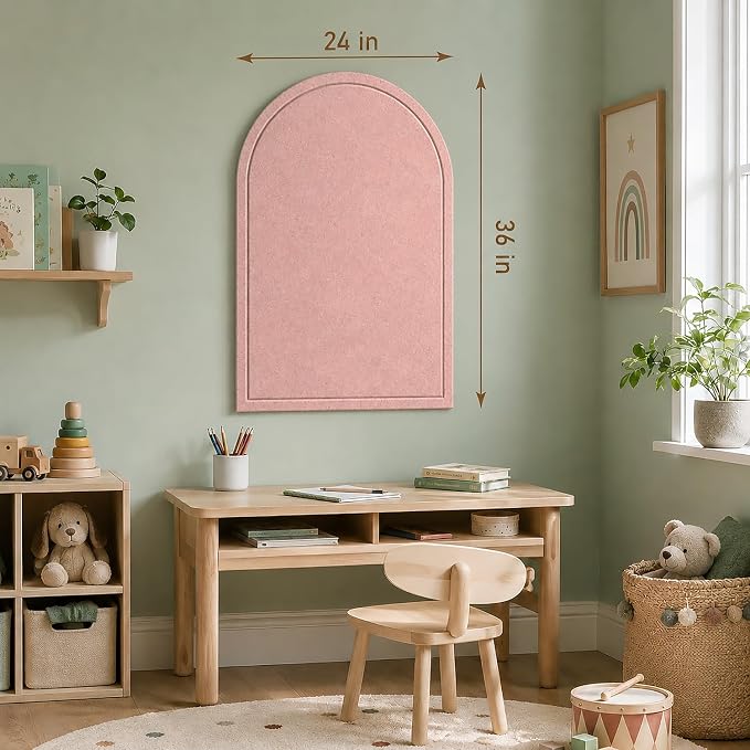Large Arched Felt Bulletin Board, Sized 36" x 24" for Office & Wall Decor – 6 Customizable Adhesive Tiles with Pins are Perfect to Display Your Photos (Pink-B) - Image 8