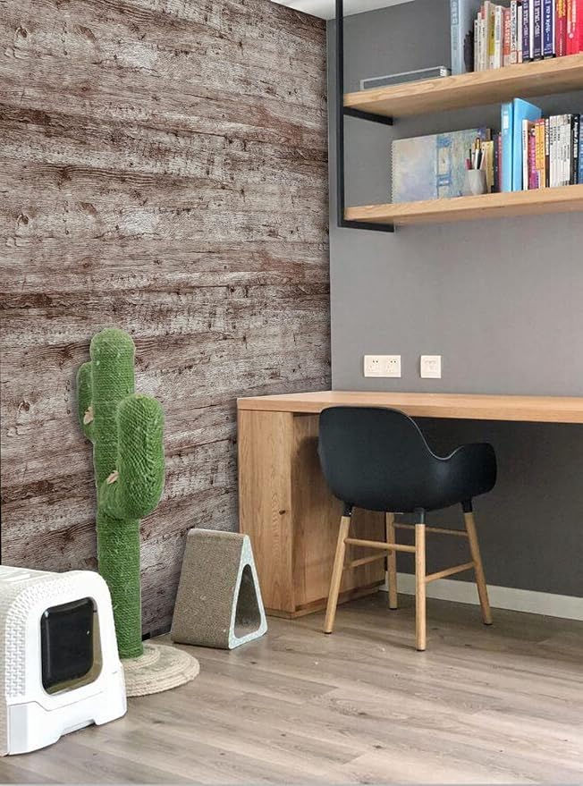 Dimoon 236"x17.7" Wood Stick and Peel Wallpaper Dark Grey Brown Wood Contact Paper Wood Wallpaper Removable Waterproof Wood Plank Rustic Self Adhesive Vintage Texture Desk Table Cabinet Vinyl Roll - Image 8