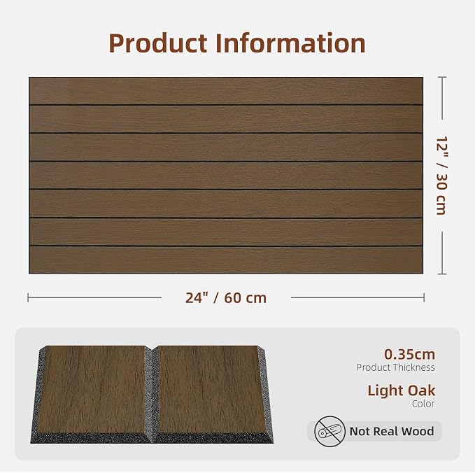 WADILE Peel and Stick Wood Slat Wall Panels 12x24in PVC 10 Pack | Decorative wall panels, self adhesive, living room, bedroom, accent wall, not real wood - Image 2
