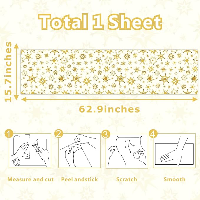 Gold and White Peel and Stick Wallpaper Retro Atomic Star Wallpapers Modern Self Adhesive Contact Paper Removable Mid Century Starburst Wall Art Mural Vinyl Film for Cabinet Drawer Bedroom Living Room - Image 5