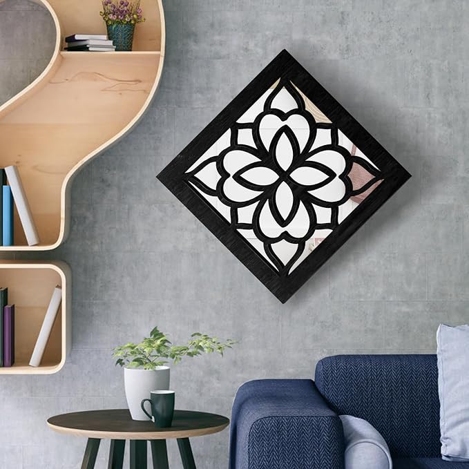 2 PCS Square Wall Mirror,Rustic Farmhouse Wall Mirrors,12 inch Small Mirror Art (style2 Black) - Image 5